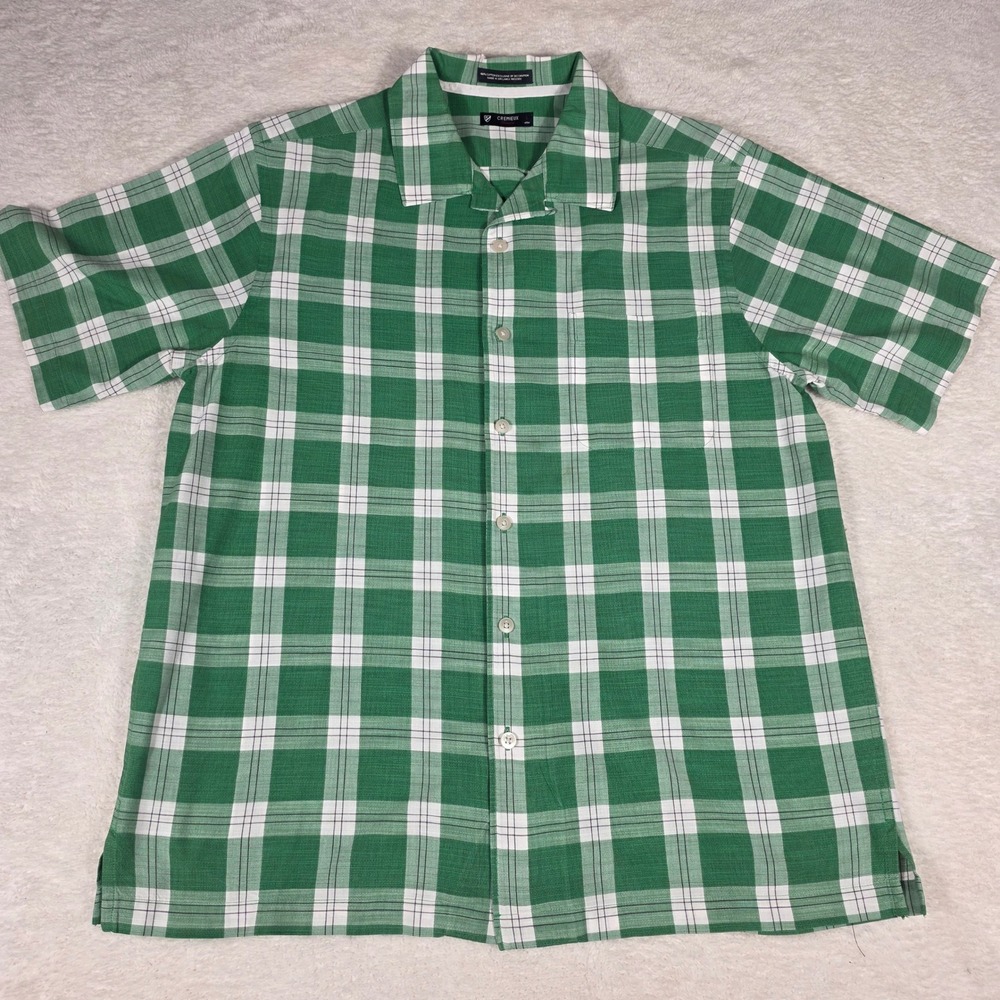 Cremieux Button Down‎ Shirt Mens Large Green Plaid Excellent Short Sleeve Cotton